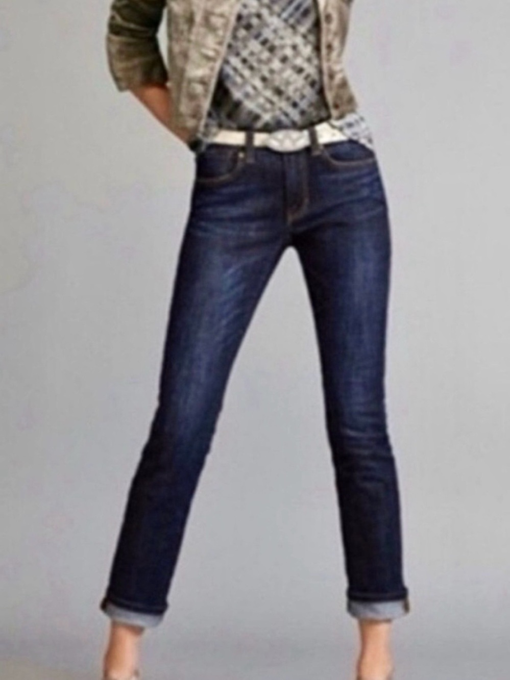 Cabi High Rise Straight Jeans Women’s Size 8 Stretch Denim Cuffed Casual 3386